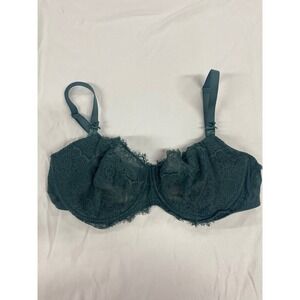 Womens Unlined Underwire Lace Balconette Bra bralette Teal Green 40D coquette